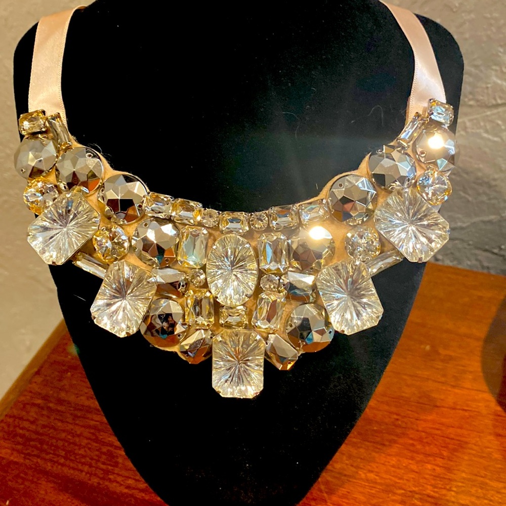 Vintage NWT Jeweled necklace with satin ribbon tie